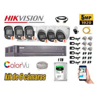 KIT 6 CÁMARA SEGURIDAD HIKVISION 5MP + DISCO COLORVU VISION COLOR 1 TB