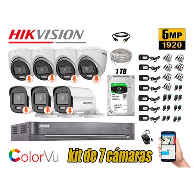 KIT 7 CÁMARA SEGURIDAD HIKVISION 5MP + DISCO COLORVU VISION COLOR 1 TB