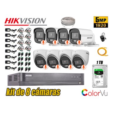 KIT 8 CÁMARA SEGURIDAD HIKVISION 5MP + DISCO COLORVU VISION COLOR 1 TB