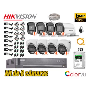 KIT 8 CÁMARA SEGURIDAD HIKVISION 5MP + DISCO COLORVU VISION COLOR 2 TB