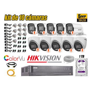 KIT 10 CÁMARA SEGURIDAD HIKVISION 5MP DISCO COLORVU VISION COLOR 1 TB
