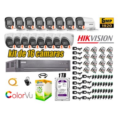 KIT 16 CÁMARA SEGURIDAD HIKVISION 5MP DISCO COLORVU VISION COLOR 1 TB
