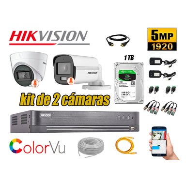 KIT 2 CÁMARA SEGURIDAD HIKVISION 5MP DISCO COLORVU VISION COLOR 1 TB
