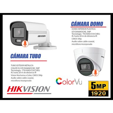 KIT 2 CÁMARA SEGURIDAD HIKVISION 5MP DISCO COLORVU VISION COLOR 1 TB - 4
