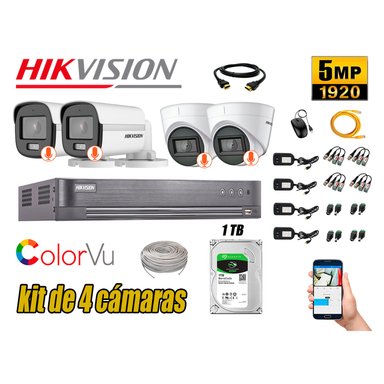 KIT 4 CÁMARA SEGURIDAD HIKVISION 5MP + DISCO COLORVU VISION COLOR 1 TB