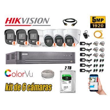 KIT 6 CÁMARA SEGURIDAD HIKVISION 5MP + DISCO COLORVU VISION COLOR 2 TB