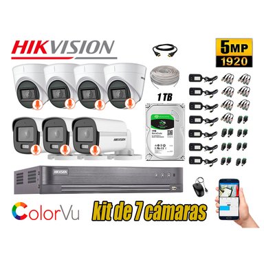 KIT 7 CÁMARA SEGURIDAD HIKVISION 5MP + DISCO COLORVU VISION COLOR 1 TB