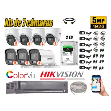 KIT 7 CÁMARA SEGURIDAD HIKVISION 5MP + DISCO COLORVU VISION COLOR 2 TB
