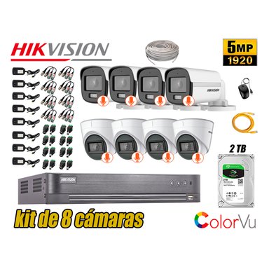 KIT 8 CÁMARA SEGURIDAD HIKVISION 5MP + DISCO COLORVU VISION COLOR 2 TB