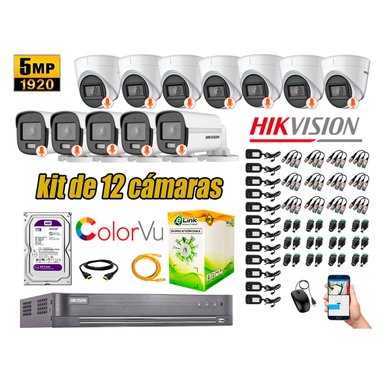 KIT 12 CÁMARA SEGURIDAD HIKVISION 5MP DISCO COLORVU VISION COLOR 1 TB
