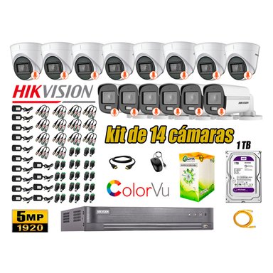 KIT 14 CÁMARA SEGURIDAD HIKVISION 5MP DISCO COLORVU VISION COLOR 1 TB