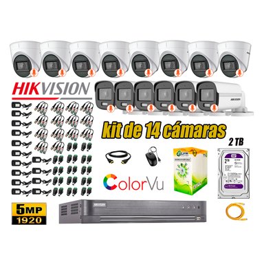 KIT 14 CÁMARA SEGURIDAD HIKVISION 5MP DISCO COLORVU VISION COLOR 2 TB