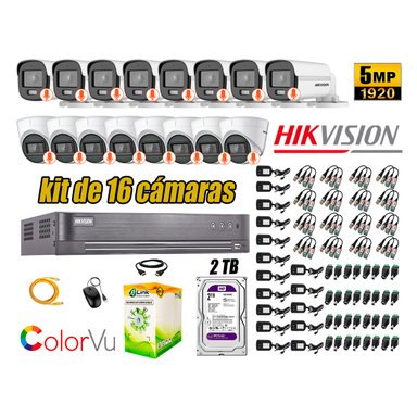 KIT 16 CÁMARA SEGURIDAD HIKVISION 5MP DISCO COLORVU VISION COLOR 2 TB