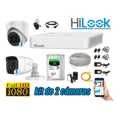 KIT 2 CÁMARA SEGURIDAD HILOOK FULL HD 2 CON AUDIO + DISCO 1 TB
