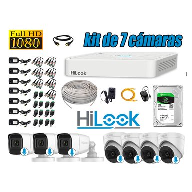 KIT 7 CÁMARA SEGURIDAD HILOOK CON AUDIO FULL HD 1080P + DISCO 1 TB