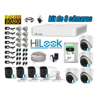 KIT 8 CÁMARA SEGURIDAD HILOOK CON AUDIO FULL HD 1080P + DISCO 1 TB
