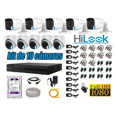 KIT 10 CÁMARA SEGURIDAD HILOOK CON AUDIO FULL HD 1080P + DISCO 1 TB