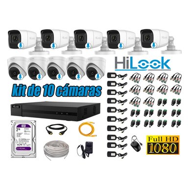 KIT 10 CÁMARA SEGURIDAD HILOOK CON AUDIO FULL HD 1080P + DISCO 2 TB