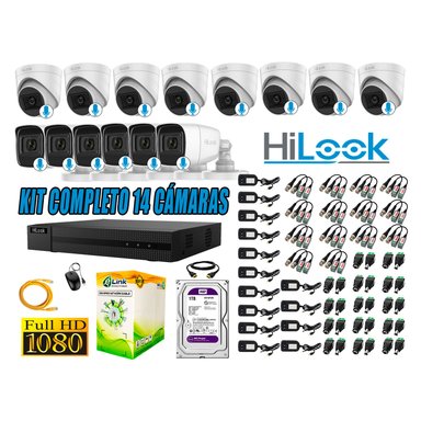 KIT 14 CÁMARA SEGURIDAD HILOOK CON AUDIO FULL HD 1080P + DISCO 1 TB