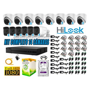 KIT 14 CÁMARA SEGURIDAD HILOOK CON AUDIO FULL HD 1080P + DISCO 2 TB