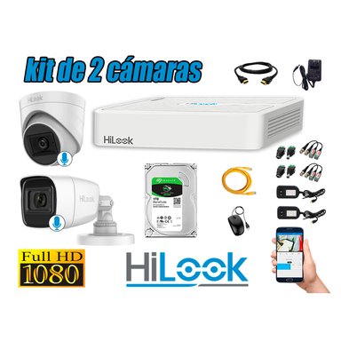 KIT 2 CÁMARA SEGURIDAD HILOOK FULL HD 2 CON AUDIO + DISCO 1 TB