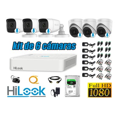 KIT 6 CÁMARA SEGURIDAD HILOOK CON AUDIO FULL HD 1080P + DISCO 1 TB