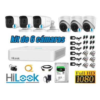 KIT 6 CÁMARA SEGURIDAD HILOOK CON AUDIO FULL HD 1080P + DISCO 2 TB