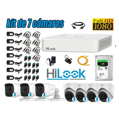 KIT 7 CÁMARA SEGURIDAD HILOOK CON AUDIO FULL HD 1080P + DISCO 1 TB