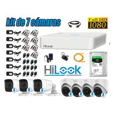 KIT 7 CÁMARA SEGURIDAD HILOOK CON AUDIO FULL HD 1080P + DISCO 2 TB