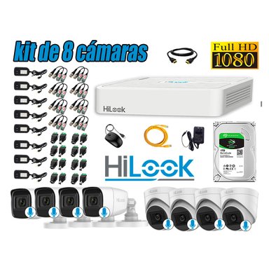 KIT 8 CÁMARA SEGURIDAD HILOOK CON AUDIO FULL HD 1080P + DISCO 1 TB