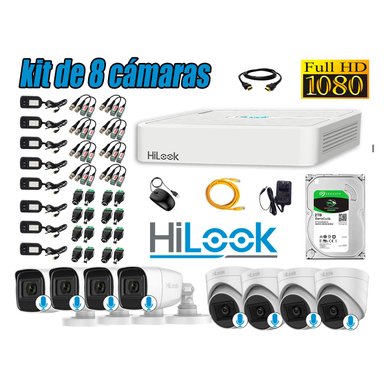 KIT 8 CÁMARA SEGURIDAD HILOOK CON AUDIO FULL HD 1080P + DISCO 2 TB