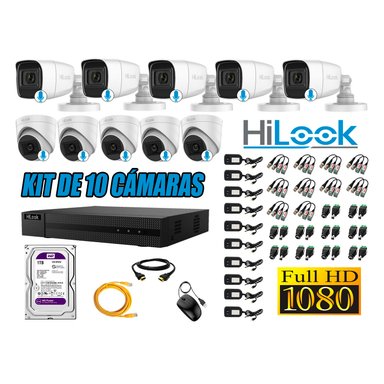 KIT 10 CÁMARA SEGURIDAD HILOOK CON AUDIO FULL HD 1080P + DISCO 1 TB