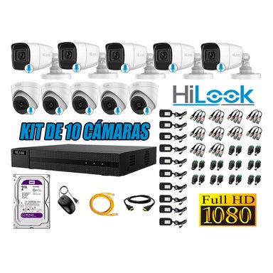 KIT 10 CÁMARA SEGURIDAD HILOOK CON AUDIO FULL HD 1080P + DISCO 2 TB