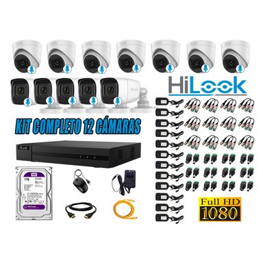 KIT 12 CÁMARA SEGURIDAD HILOOK CON AUDIO FULL HD 1080P + DISCO 1 TB
