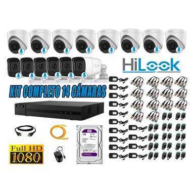 KIT 14 CÁMARA SEGURIDAD HILOOK CON AUDIO FULL HD 1080P + DISCO 1 TB