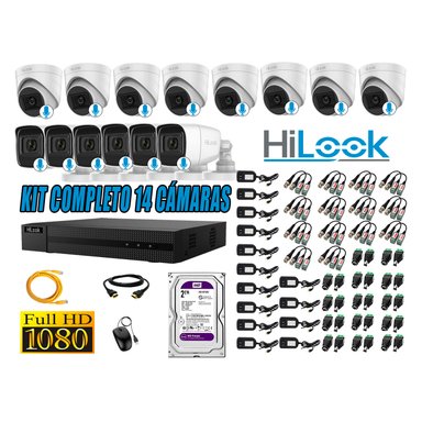 KIT 14 CÁMARA SEGURIDAD HILOOK CON AUDIO FULL HD 1080P + DISCO 2 TB