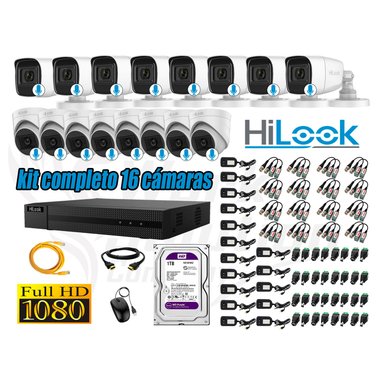 KIT 16 CÁMARA SEGURIDAD HILOOK CON AUDIO FULL HD 1080P + DISCO 1 TB