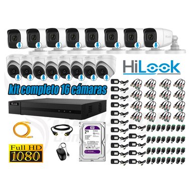 KIT 16 CÁMARA SEGURIDAD HILOOK CON AUDIO FULL HD 1080P + DISCO 2 TB