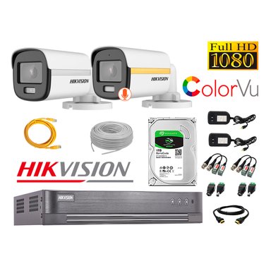 KIT 2 CÁMARA SEGURIDAD HIKVISION EXTERIOR 1080P COLORVU NOCHE COLOR 1 TB