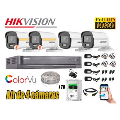 KIT 4 CÁMARA SEGURIDAD HIKVISION EXTERIOR 1080P COLORVU NOCHE COLOR 1 TB