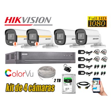 KIT 4 CÁMARA SEGURIDAD HIKVISION EXTERIOR 1080P COLORVU NOCHE COLOR 2 TB