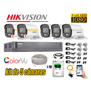 KIT 5 CÁMARA SEGURIDAD HIKVISION EXTERIOR 1080P COLORVU NOCHE COLOR 1 TB