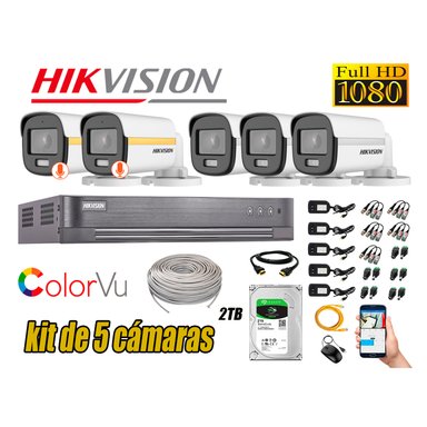KIT 5 CÁMARA SEGURIDAD HIKVISION EXTERIOR 1080P COLORVU NOCHE COLOR 2 TB