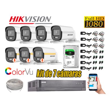 KIT 7 CÁMARA SEGURIDAD HIKVISION EXTERIOR 1080P COLORVU NOCHE COLOR 1 TB
