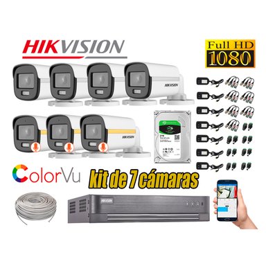 KIT 7 CÁMARA SEGURIDAD HIKVISION EXTERIOR 1080P COLORVU NOCHE COLOR 2 TB