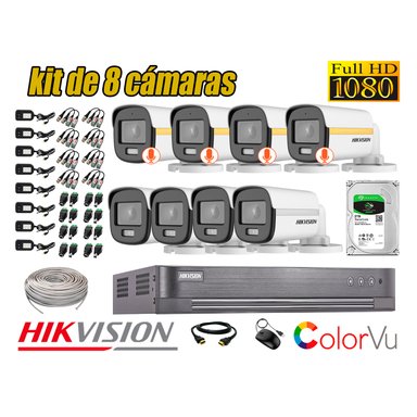 KIT 8 CÁMARA SEGURIDAD HIKVISION EXTERIOR 1080P COLORVU NOCHE COLOR 2 TB