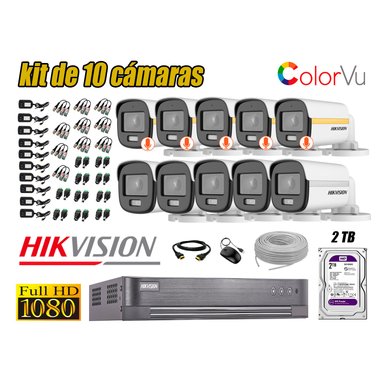 KIT 10 CÁMARA SEGURIDAD HIKVISION EXTERIOR 1080P COLORVU NOCHE COLOR 2 TB