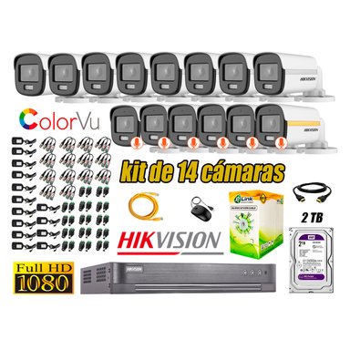KIT 14 CÁMARA SEGURIDAD HIKVISION EXTERIOR 1080P COLORVU NOCHE COLOR 2 TB