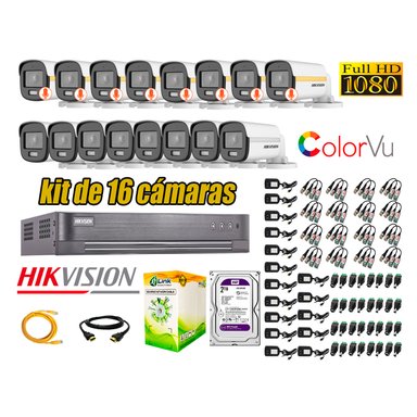 KIT 16 CÁMARA SEGURIDAD HIKVISION EXTERIOR 1080P COLORVU NOCHE COLOR 2 TB
