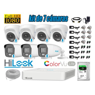 KIT 7 CÁMARA SEGURIDAD HILOOK FULL HD COLORVU LITE NOCHE COLOR 1 TB
